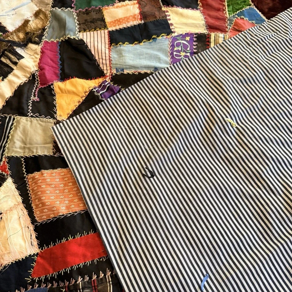 Antique Victorian Crazy Quilt 1903 Vintage Abstract Design Patchwork Quilt *tear
